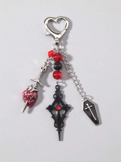 ROMWE Gothic Cross Black Beaded Pendant, Key Chain, Phone Case Charm, Bag Charm, Unisex Gift, Halloween