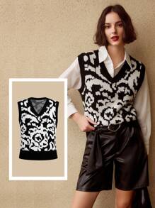 MOTF PREMIUM 满版图案 V 领毛衣背心（不含衬衫）