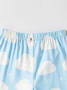 SHEIN Set de 2 piezas de ropa interior para bebé niña con top de manga larga con cuello cárdigan y estampado de nubes, y pantalones casuales - Multicolor - Ver 3