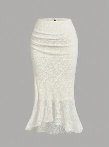 SHEIN MOD 大码杏色蕾丝背心鱼尾裙两件套梦幻正式套装、舞会套装、邮轮女装、90 年代套装、韩国时尚、晚宴套装， - 杏色 - 查看 5