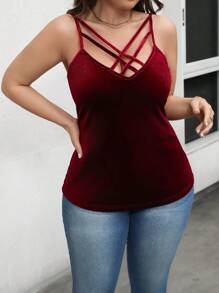 SHEIN LUNE Áo ba lỗ thời trang tối giản cỡ lớn mặc hàng ngày khi đi chơi Lễ Tạ ơn cho phụ nữ năm mới cho phụ nữ Áo rave mùa đông, cho mùa hè - Màu Đỏ Sâu - Xem 4