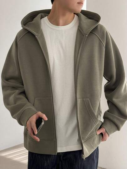 DAZY 男士纯色插肩袖拉链门襟休闲连帽衫，秋季