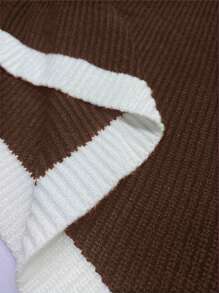 SHEIN Clasi Plus Size Women Stand Collar Contrast Color Long Sleeve Asymmetrical Hem Sweater For Autumn/Winter Knit Pullover Fall Outfit