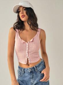 Forever 21 Autumn/Winter Knit Textured Casual Versatile Tank Top - Pink - View 3