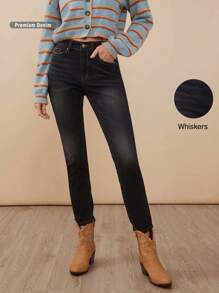 WESTFADE 优质牛仔弹力棉中腰紧身牛仔裤 - 黑色 - 查看 8