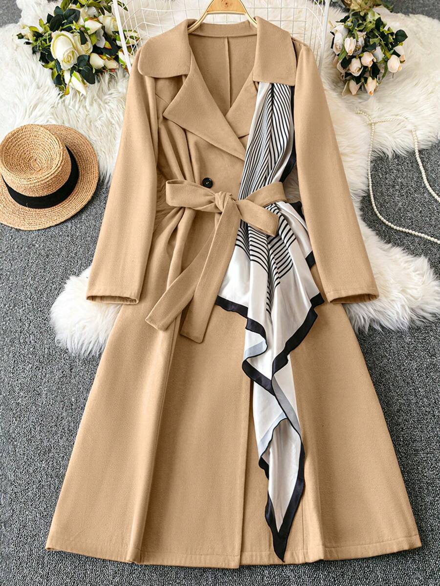 Celure Plus Size Autumn Casual Double-Breasted Coat For Commuting, For Winter - Khaki - View 1