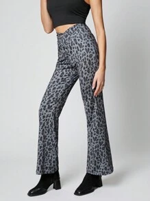 SHEIN EZwear 女士瑜伽豹纹交叉腰紧身喇叭裤