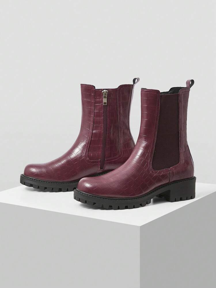 BOTTES MOLLET MOYENNE POUR FEMME MODE POLYVALENTE À FERMETURE ÉCLAIR AVEC IMPRESSION CROCODILE POUR L'AMBIANCE DES FÊTES DE NOËL ET DU NOUVEL AN, AUTOMNE ET HIVER