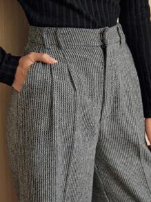 Vintamour Quần dài kẻ sọc Jacquard cổ điển thanh lịch dành cho nữ, màu đen trắng, có túi, thích hợp cho mùa thu/đông, Lễ Tạ ơn, Năm mới, Ngày Valentine, Trang phục công sở thường ngày, Trang phục đi lễ nhà thờ. - Đen và trắng - Xem 1