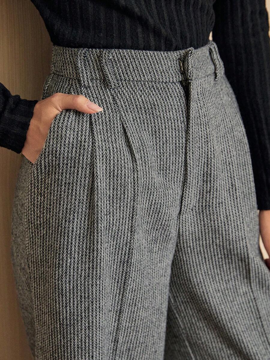 Vintamour Quần dài kẻ sọc Jacquard cổ điển thanh lịch dành cho nữ, màu đen trắng, có túi, thích hợp cho mùa thu/đông, Lễ Tạ ơn, Năm mới, Ngày Valentine, Trang phục công sở thường ngày, Trang phục đi lễ nhà thờ. - Đen và trắng - Xem 1