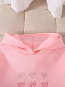 SHEIN Tween Girl Casual Loose Fit Heart Graphic Sweatshirt, Autumn/Winter - Pink - View 6