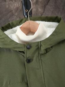 SHEIN 男童休闲简约朴素羊毛户外夹克 - 軍綠色 - 查看 5