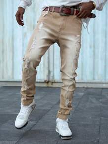 Manfinity LEGND Men's Casual Washed Distressed Tapered Jeans