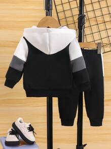 Bộ đồ thường ngày 2 món áo hoodie có khóa kéo nhiều màu cho bé trai - Đen và trắng - Xem 2