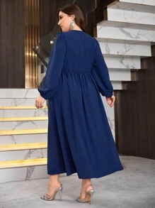 Modelyn Vestido largo elegante con cuello en V, decoración de strass y manga de farol para mujeres de talla grande. Vestido largo de noche para mujer