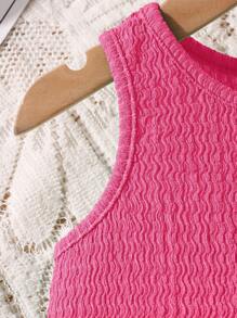 SHEIN Leap Crew 女宝宝夏季可爱纯色纹理无袖上衣和松紧腰宽松裤子套装