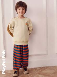 SHEIN 2 Pcs Young Boys Sets Mixed Fabric Sweatshirt & Sweatpants Cute/Vintage/Casual/Home/Outdoor Winter/Fall Outfits