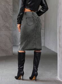 SHEIN Essnce 女式前扣口袋交叉休闲牛仔裙