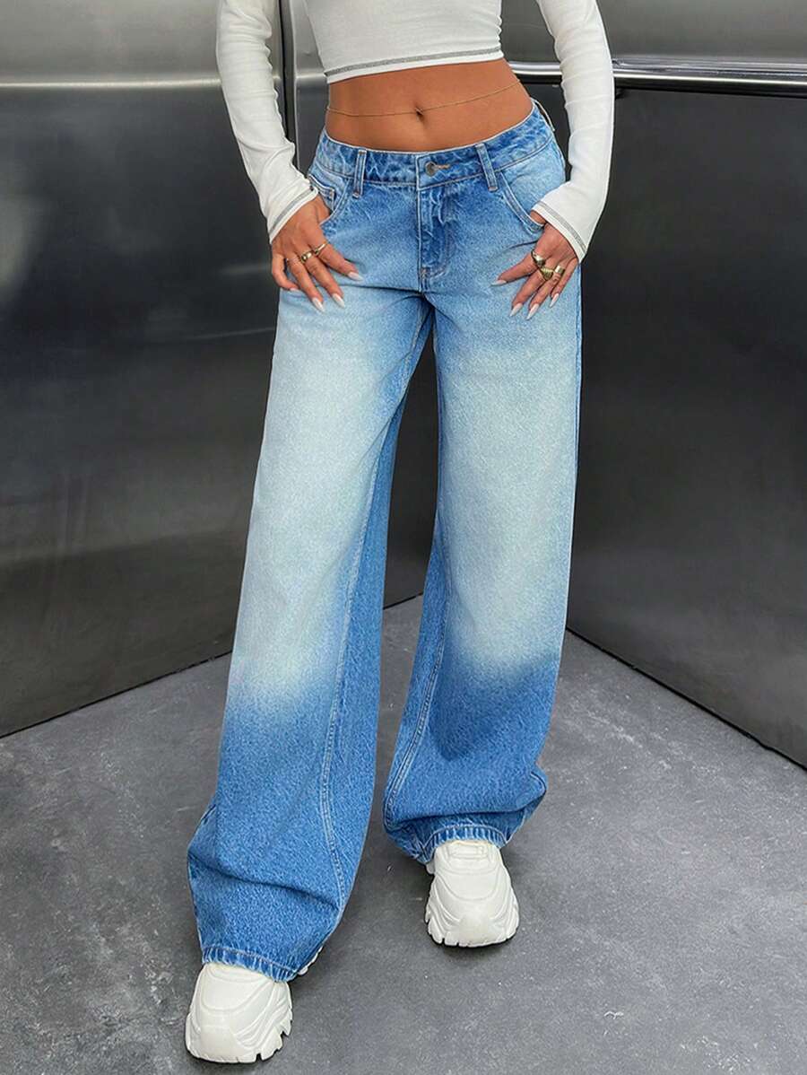 EURMUSE WOMEN WIDE LEG LOW WAIST JEANS - Light Wash - View 1