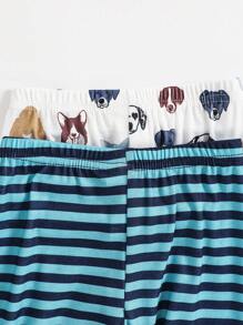 SHEIN 2pcs/Set Young Boy Casual Cartoon Dog Print Snug Fit Long Sleeve Pajamas - Multicolor - View 8