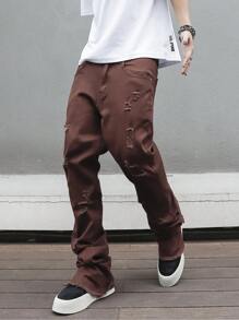 Manfinity EMRG Plus Size Men's Pocket Distressed Straight Leg Casual Jeans - Coffee Brown - View 4