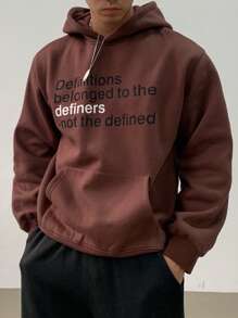 DAZY Moletom com capuz casual masculino com estampa de letras simples e bolso, manga comprida, outono/inverno - Castanho - Ver 5