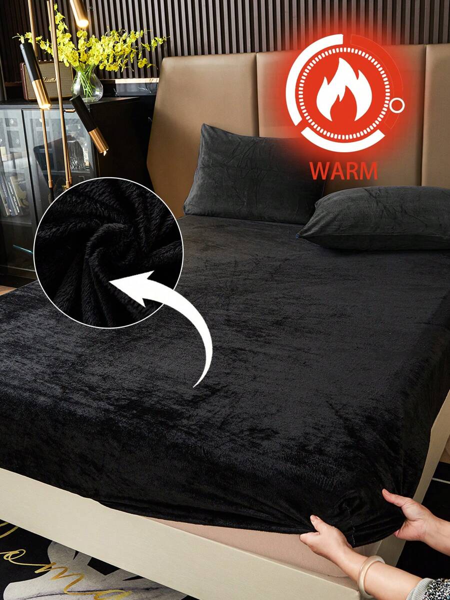 1 件黑色天鹅绒床笠温暖柔软纯色毛绒床笠特大号双人床尺寸，奢华超柔软舒适床单，带 12 英寸深口袋，适合秋冬和春季，无枕套宿舍床上用品返校床上用品 - 黑色 - 查看 1