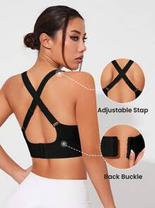 Easithlete Women Sports Bra/Seamless/Clip/Straps - Black - View 2