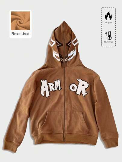 Street Life Sudadera con capucha casual para hombre con cierre frontal, manga larga y bolsillo con estampado de letras