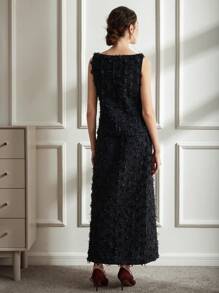 Chiquease 女士复古露肩无袖长款收腰夹克和宽松西装裤套装 - 黑色 - 查看 2