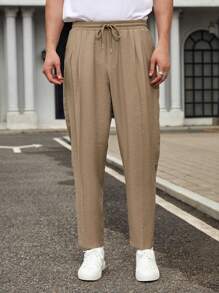 Manfinity VCAY Men's Woven Mid-Rise Drawstring Waist Straight Leg Casual Suit Pants, Suitable For Daily Wear - Apricot - View 3