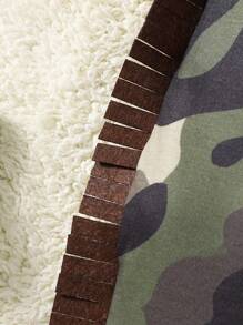 SHEIN 3 件套西部女牛仔牛印花工装裤，搭配棕色仿麂皮牛仔帽和传统几何印花围巾，俏皮狂野风格 - 彩色 - 查看 7