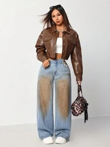 SHEIN EZwear Jeans ajustados de cintura baja azules de pierna recta para mujer