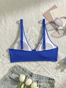 Swim Basics 女士夏季海灘純色中空性感比基尼上衣 - 寶藍色 - 查看 2