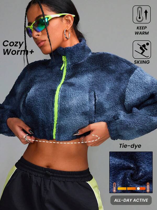 Innovista Chaqueta deportiva de mujer de forro polar con efecto tie-dye vibrante y choque de colores, ideal para senderismo, montañismo y deportes, chaquetas de esquí, abrigo para exteriores, chaqueta de forro polar, chaqueta de invierno para mujer, chaqueta con cremallera