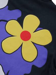 Manfinity EMRG 男士休闲拼色花卉和骷髅印花羊毛连帽衫，秋冬款