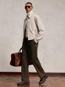 AKNOTIC Business Casual 男士宽松杏色针织翻领夹克，长袖，适合休闲穿着，色块，蕾丝花边，金属纽扣，度假轻便夹克，适合朋友、丈夫、男朋友的礼物，适合秋冬 - 杏色 - 查看 3