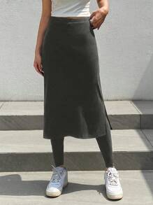 DAZY Women's Thermal Lined 2 In 1 Skirt Leggings, Warm Tights - Dark Grey - View 8