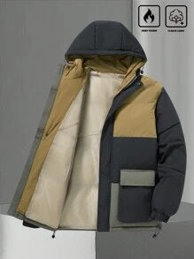 Manfinity Homme Men's Contrast Color Long Sleeve Loose Casual Hooded Padded Coat, Winter