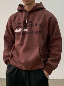 DAZY Moletom com capuz casual masculino com estampa de letras simples e bolso, manga comprida, outono/inverno - Castanho - Ver 4