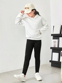 SHEIN Tween Girls' Knit Solid Color Fitted Casual Leggings