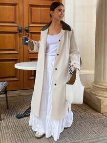 DAZY Women's Fashion Long Contrast Color Collar Trench Coat