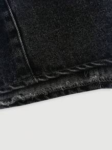 SHEIN MOD 女士简约领带后背牛仔休闲上衣，适合日常穿着 - 黑色 - 查看 4