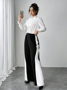 Firerie Autumn/Winter New Elegant Minimalist Fashion High Waisted Slim Loose Straight Leg Wide Leg Casual Pants - Black - View 3