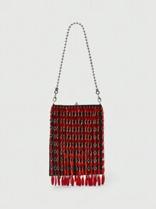 ROMWE Goth Fringe Hem Shoulder Bag, Casual Everyday Carry Bag Valentines - Black - View 1