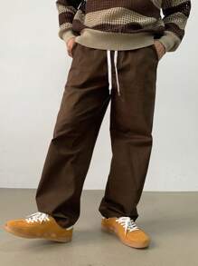 DAZY Quần âu nam màu trơn thắt eo phía trước, mặc hàng ngày - màu nâu - Xem 7