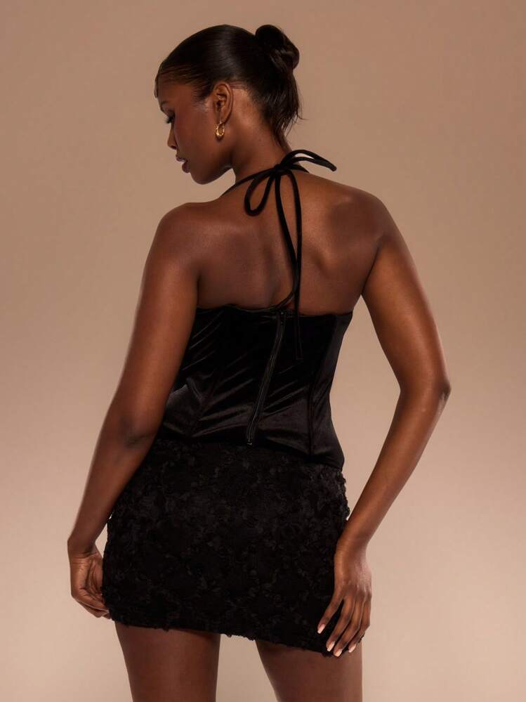 MUSERA 性感丝绒钢圈紧身胸衣度假俱乐部夏季 - 黑色 - 查看 3