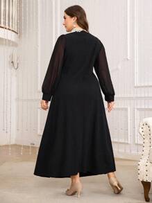 Modelyn Elegant Modest Muslim Arabic Women Plus Size Black Knit Pearl Necklace Bodycon Dress Long Evening Dresses Fall Cloth For Women - Black - View 2