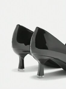 CUCCOO CURVES Wide Fit Plus Size Women High Heels Pointed Toe Elegant Black Satin Strap Sandals, Year-Round - Black - View 5