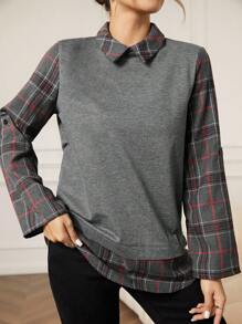 Mulvari 男士格子拼布长袖休闲衬衫 - 深灰色 - 查看 5